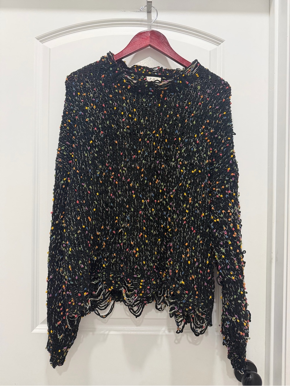 POL Black Knit Sweater with Multicolor Speckles